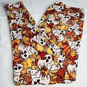 LulaRoe Leggings Tall & Curvy TC Halloween Ghosts Orange Spooky Halloween 0760